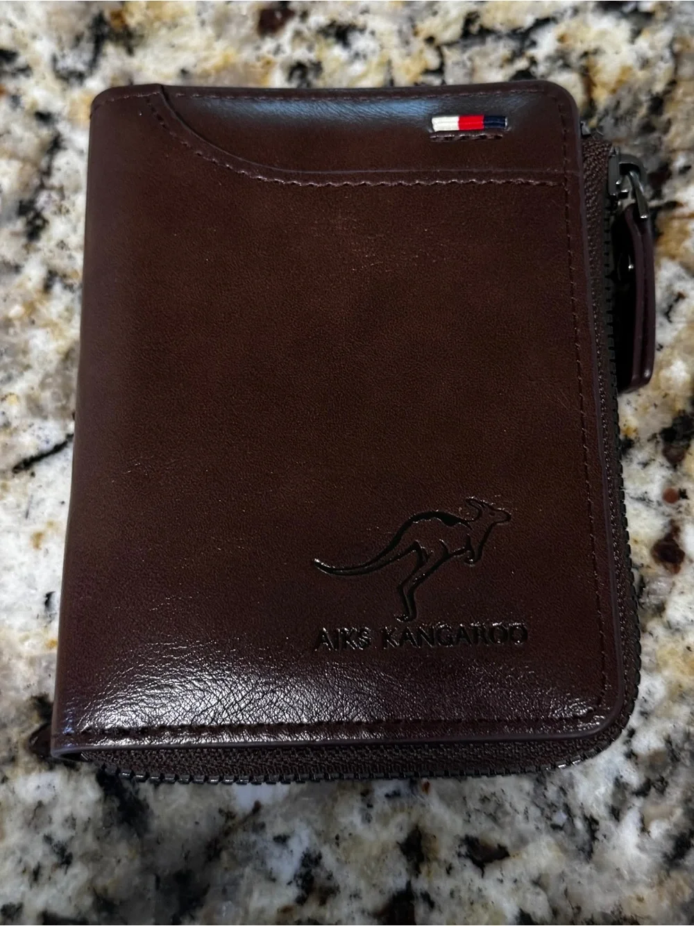 AIKS Kangaroo Brown Zip Around Bifold Wallet NWOT